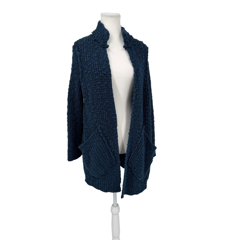 Free People Teal Blue Chunky Popcorn Knit Open Front Cardigan Sweater XS